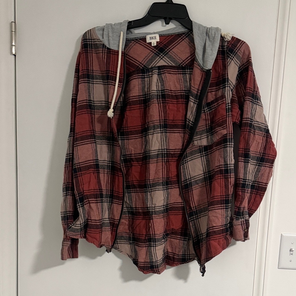 BKE Red and Gray Plaid Hoodie